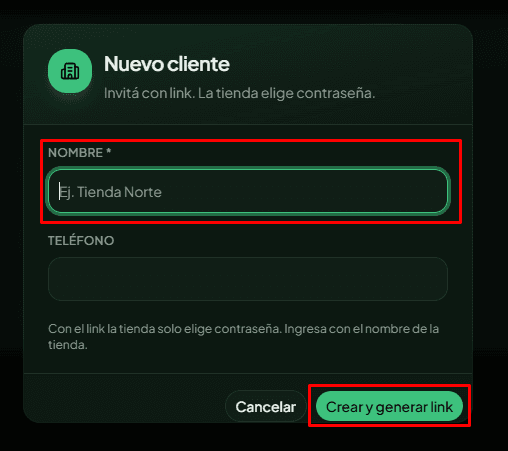 Modal Nuevo cliente