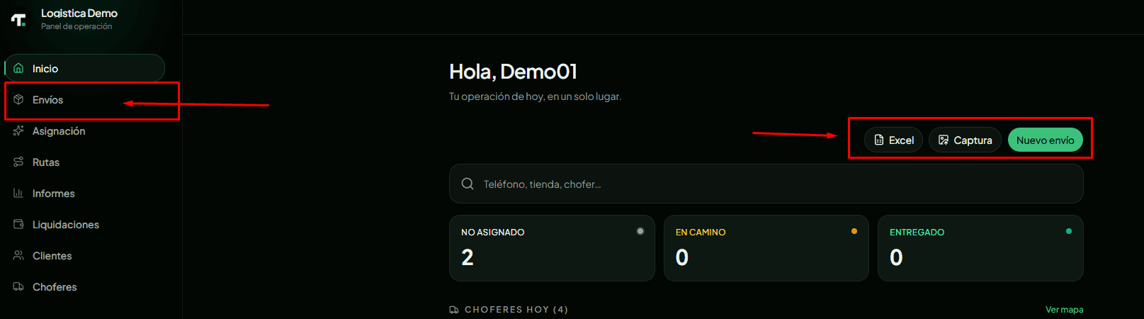 Accesos rápidos para cargar pedidos