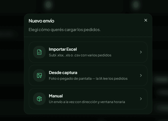 Opción Importar Excel