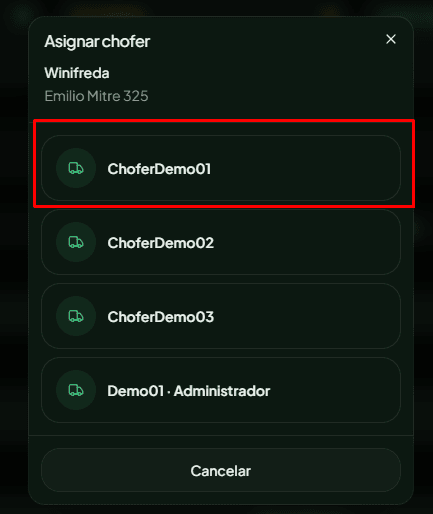 Modal Asignar chofer